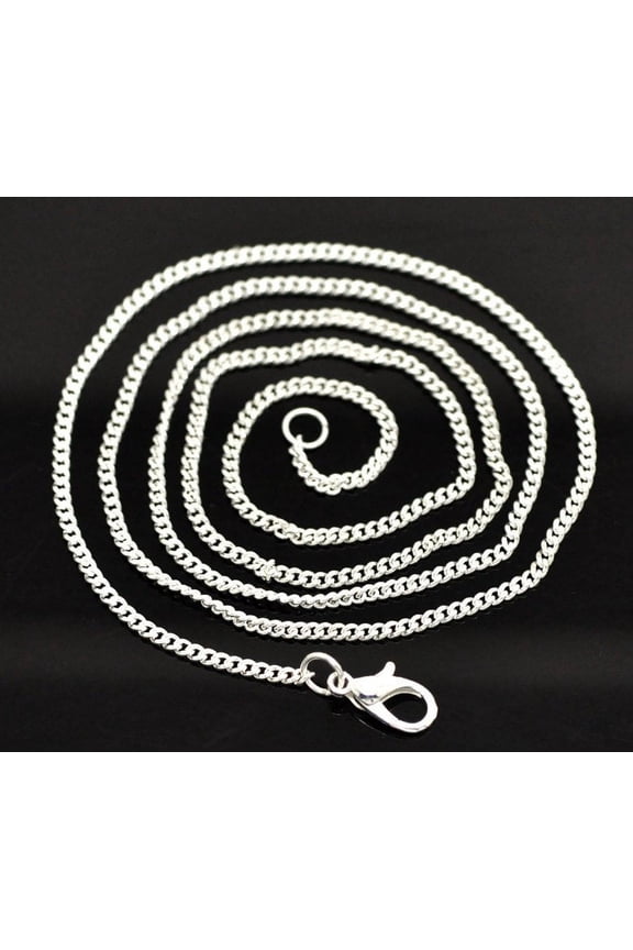 N095 - 12 pcs. Silver Plated Chain Link Necklaces 23 5/8" - (2x3mm)