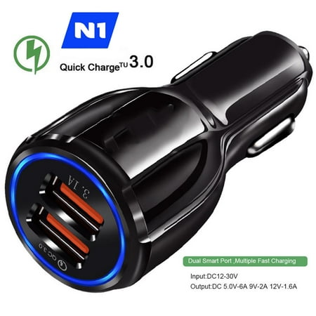 N1 - 2-Port USB Fast Charging Car Charger, Powerful QC3.0 Quick Charger 2-Amp QC Universal For iPhone and Android - Black, New