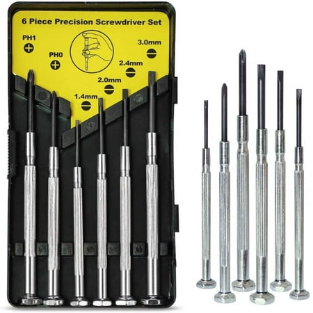 N1 6PCS Mini Screwdriver Set with Case, Precision Screwdriver Kit with 6 Different Size Flathead and Phillips Screwdrivers for Jewelry, Watch, Eyeglass Repair. - New
