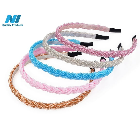 N1 Hairband Elegant Braids Design Women's Beaded Hair Hoop Headband, Bride Head Band, Hair Accessories - Platinum, New