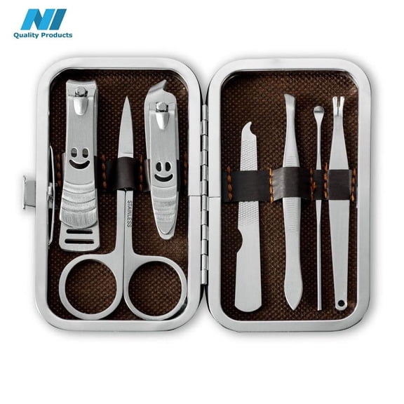 N1- Manicure Tools Set 7 in 1, Nail Care Tools with Luxurious Travel Case, Professional Stainless Steel Nail Clippers Set, Tweezers, Nail file, Eyebrow Scissors - Stainless-steel, New