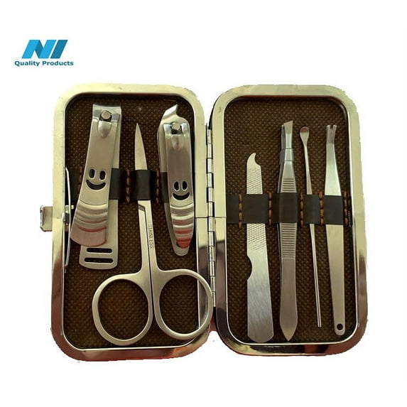 N1- Manicure Tools Set 7 in 1, Nail Care Tools with Luxurious Travel Case, Professional Stainless Steel Nail Clippers Set, Tweezers, Nail file, Eyebrow Scissors - Brass (2 Pack), New
