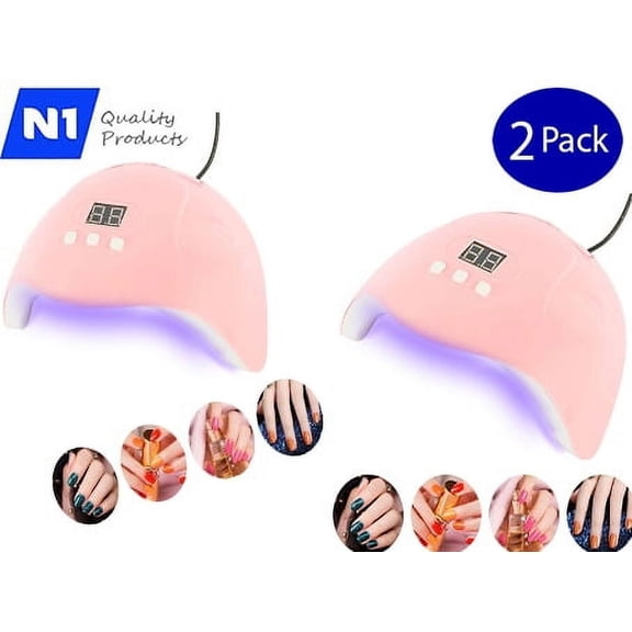 N1- Professional UV Lamp Gel Nail Dryer, 54W UV LED Light Nail Polish Curing with Automatic Sensor, LCD Time Display - Pink (2 Pack), New