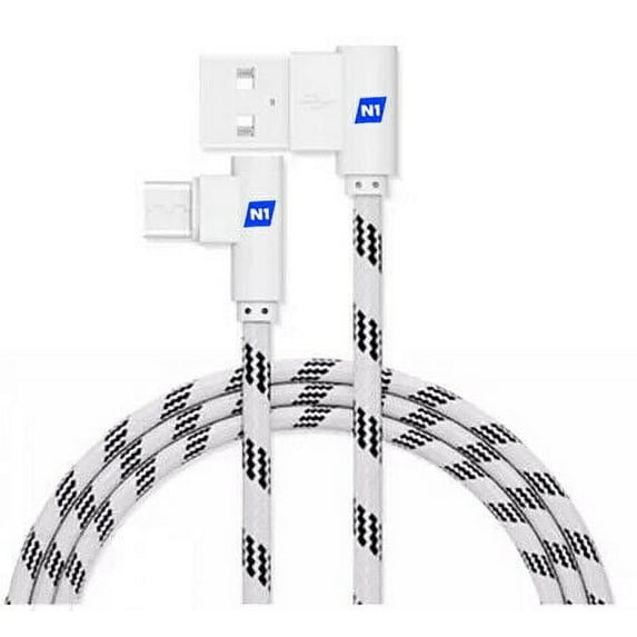 N1- Type C 90 Degree USB Cable 3.1 Fast Data Sync Charging USB Cable Heavy-Duty Tangle-Free Nylon Braided Fabric, Right Angle