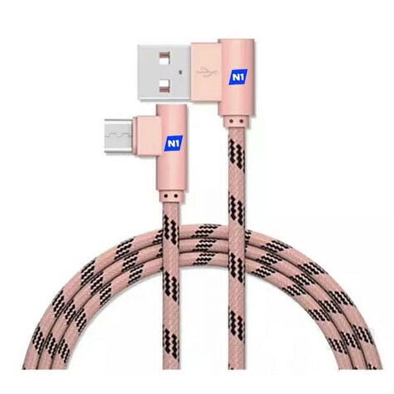 N1- Type C 90 Degree USB Cable 3.1 Fast Data Sync Charging USB Cable Heavy-Duty Tangle-Free Nylon Braided Fabric, Right Angle