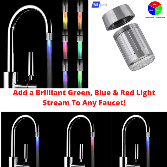 N1-Water Stream Faucet LED Light RGB Temperature Sensor Or 7 Colors Automatic Changing Shower Spout Sink Tap - Rgb-temperature, New
