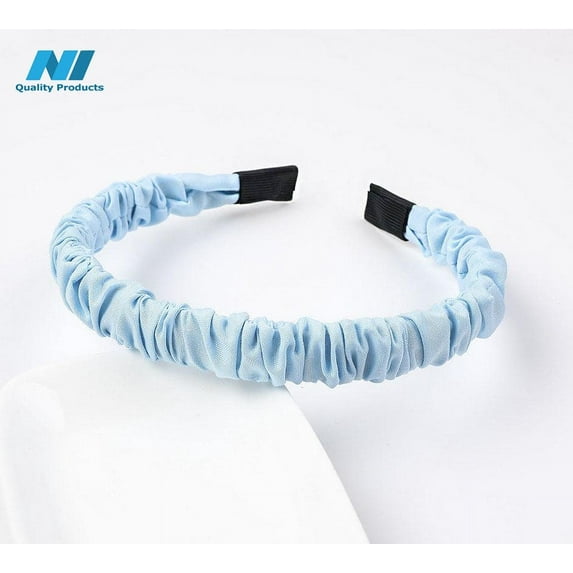 N1 Wrinkled Hairband Casual Design Women's Hair Hoop Headband, Hair Accessories - Light-blue (3 Pack), New