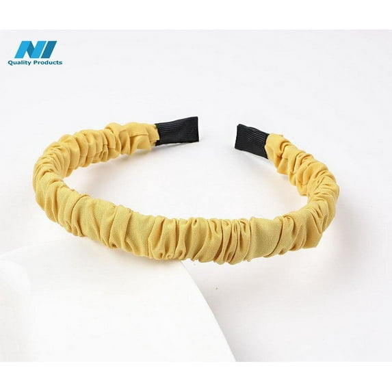 N1 Wrinkled Hairband Casual Design Women's Hair Hoop Headband, Hair Accessories - Yellow (3 Pack), New