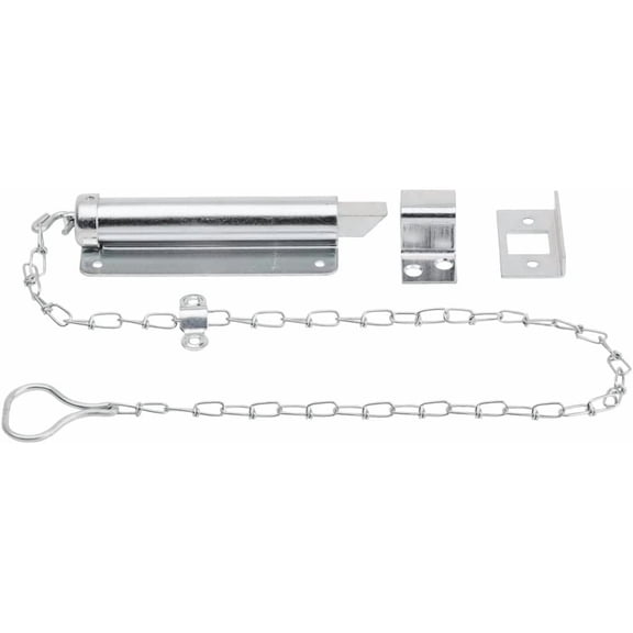 N150-771 V820 Chain Bolt 6 in Zinc Plated Door Security Lock Latch for in-Swinging Doors Cold Rolled Steel Construction Right or Left Hand Application