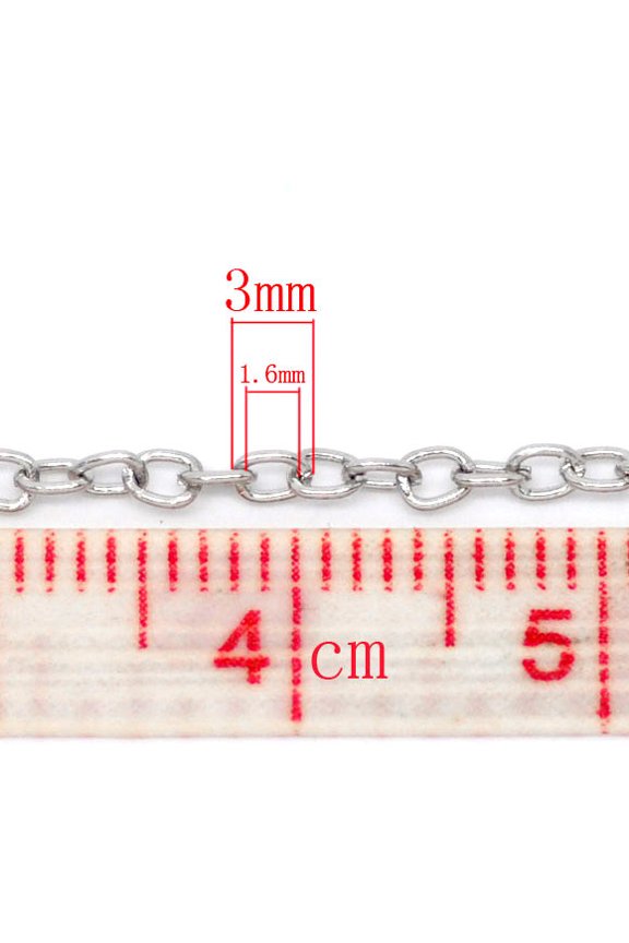 N165 - 20M (65.6 Ft) - Silver Tone Links Open Chain - 3 x 2mm