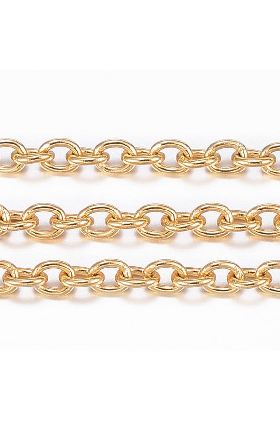 N167 - 1M (3.28 Ft) - 304 Stainless Steel Gold Plated Cable Soldered Chain - 2.5mm x 2mm Links - 0.5mm Thick - Hypoallergenic