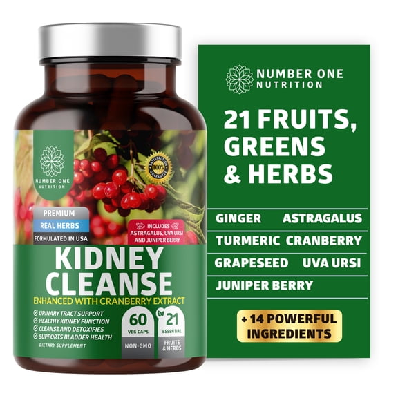 N1N Premium Kidney Cleanse [21 Potent Herbs] for Urinary Tract & Bladder Control, Natural Kidney Support with Cranberry Extract, Astragalus and Uva Ursi Leaf, 60 Veg Caps
