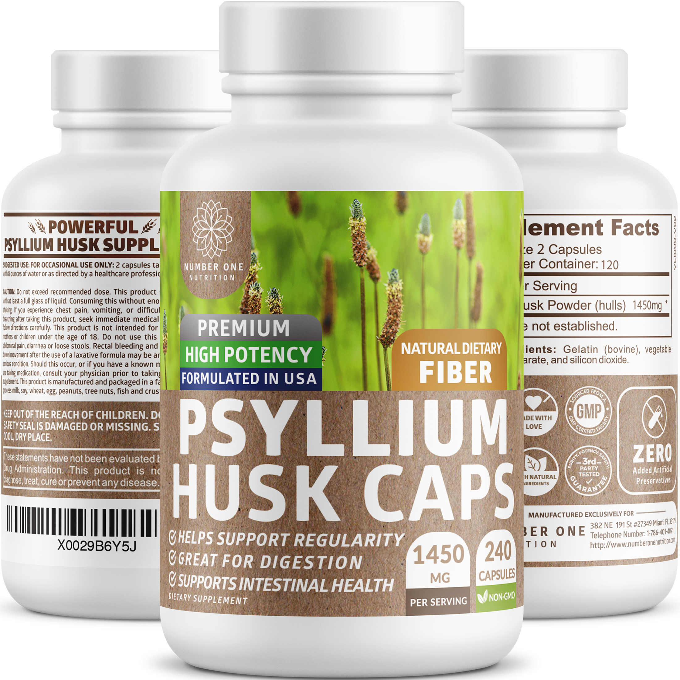 N1N Premium Psyllium Husk Capsules Powerful Soluble Fiber Supplement 