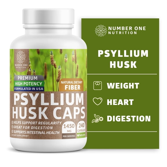 N1N Premium Psyllium Husk Capsules, Powerful Soluble Fiber Supplement, 240 Caps