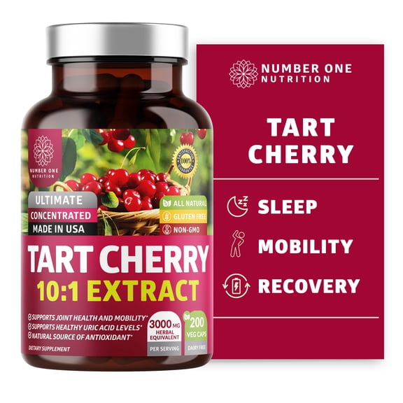 N1N Premium Tart Cherry Extract Capsules, 3000 mg for Joint Health and Mobility, 200 Veggie Caps