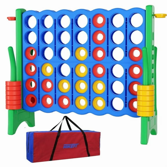 N1keft Oversized 4-to-score,Jumbo 4 in-a-row connect game Carry Bag Included,48Giant connect game set for Adults with Drink holder,44 rings for kids,Blue+Green