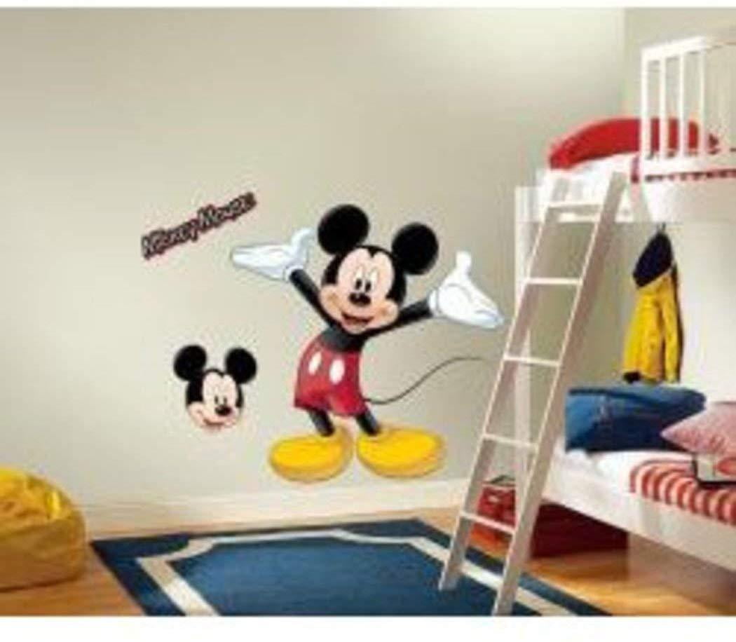 N2 9 Piece Kids Red Black Mickey Mouse Wall Decals Set, Disney Themed Wall Stickers Peel Stick, Animated Animal Fantasy Cartoon Childrens Iconic Decorative Mural Art