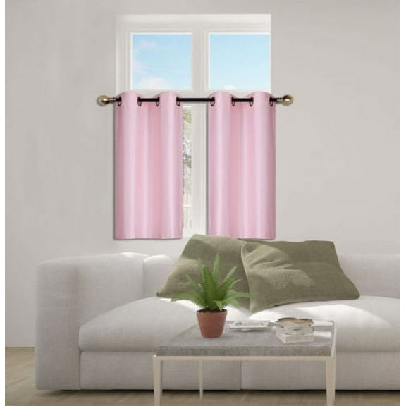 N25 Light Pink 1-Set Solid Faux Silk Grommet Top Small Window Curtain, 2 Semi Sheer Tier Panels 30" W x 36" L (Each Tier)