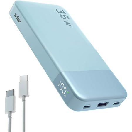 N3510 NOBIS Portable Charger, 10000mAh Power Bank Fast Charging, Battery Pack with C to C Cable, Battery Bank with Digital Display for iPhone iPad Android etc (Blue, 35W)