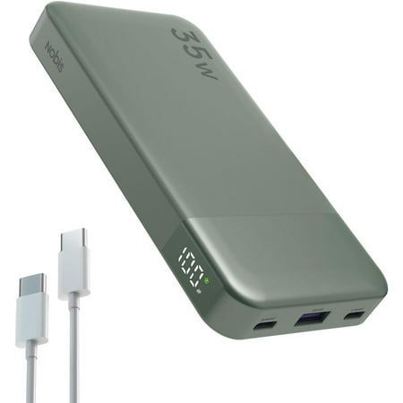 N3510 NOBIS Portable Charger, 10000mAh Power Bank Fast Charging, Battery Pack with C to C Cable, Battery Bank with Digital Display for iPhone iPad Android etc (Green, 35W)