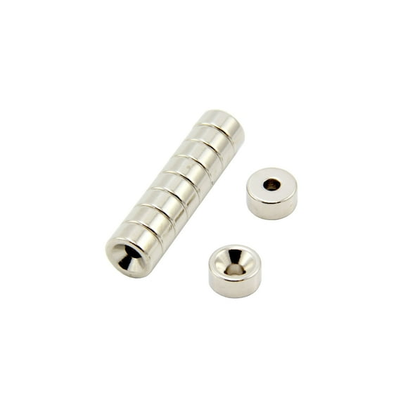 N42 Neodymium Countersunk Disc Magnet - 10mm dia x 5mm thick x 1/8" Hole - 4.41lbs Pull (South) (Pack of 10)