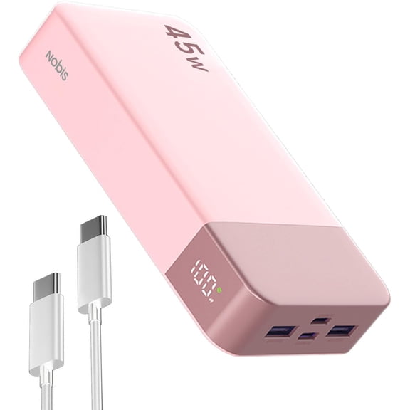 N4520 NOBIS Portable Charger, 20000mAh Power Bank, 45W Power Bank Fast Charging, Battery Pack with C to C Cable, Battery Bank with Digital Display for iPhone Android Laptop etc(Pink)