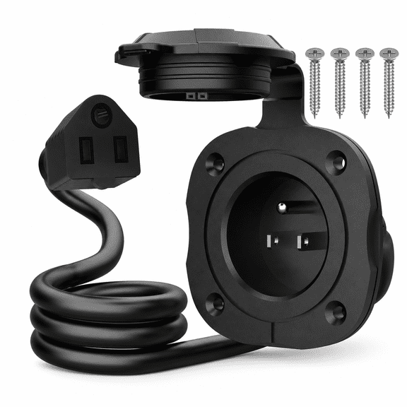 N5-15R Industrial Power Socket, 4-Hole Flush Mount Receptacle, Black, 1-Pack
