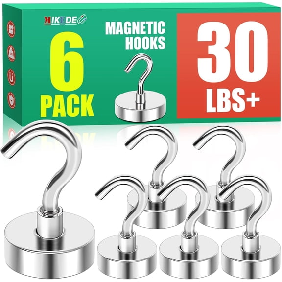 N52 Magnetic Hooks for Outdoor Hanging Brackets, 30Lbs High Power Magnetic Hooks Heavy Duty, Strong Magnets with Hooks for Hanging, Magnetic Hanger Cruise Hooks for Kitchen, Garage, Pack of 6