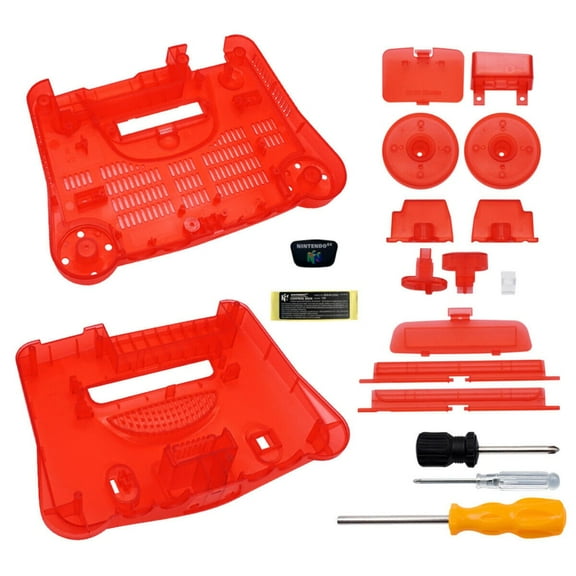 N64 Shell Cover Replacement for Nintendo 64 Console Full Housing Case Clear Red