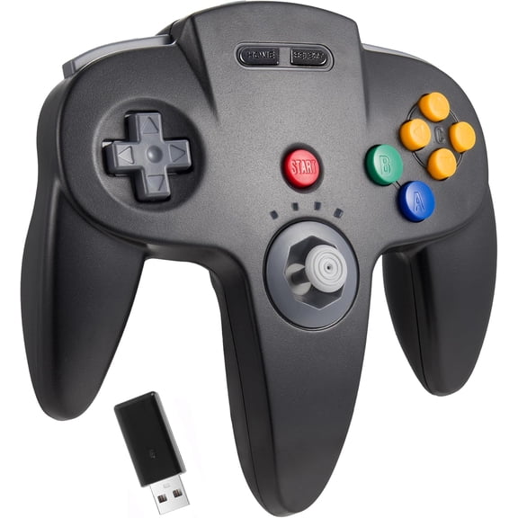 N64 Wireless USB Controller for Switch System Games 2.4z Rechargeable Wireless N64 Remote Joystick Controller for Switch/Switch Lite/Switch OLED MAC PC Windows 7 8 10 11 Black