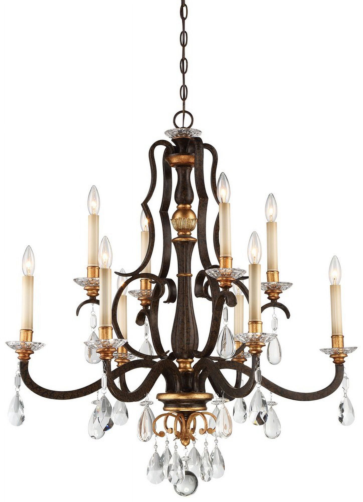 Raven Bronze and Gold 10-Light Dimmable Chandelier with Clear Glass Shades
