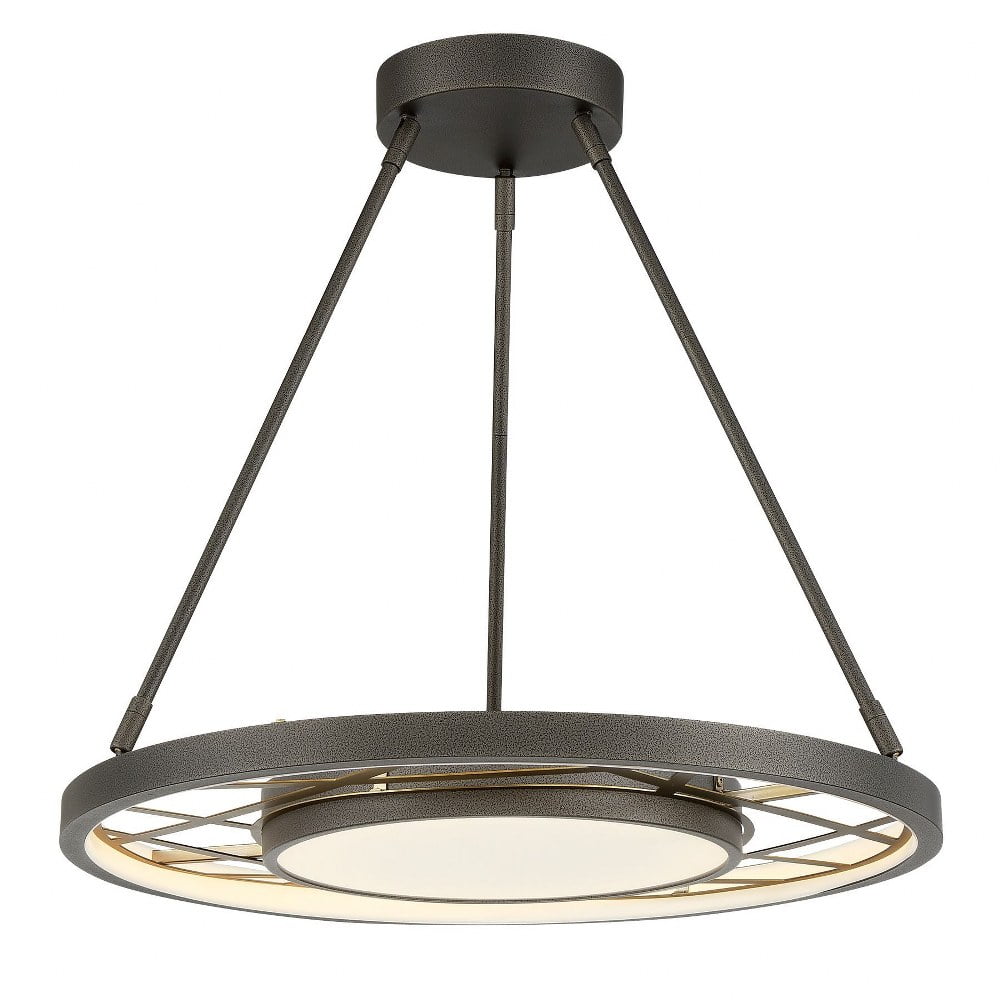Tribeca Smoked Iron and Soft Brass LED Drum Pendant