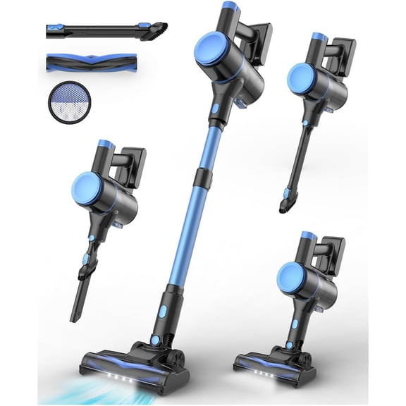 N8 Cordless Vacuum Cleaner,Lightweight Stick Vacuum with Powerful Suction,2200mAh Battery,40 Mins Runtime,Self-Standing,Rechargeable Vacuum Cleaners for Home Hardwood Floor Carpet Pet Hair (Ocean)