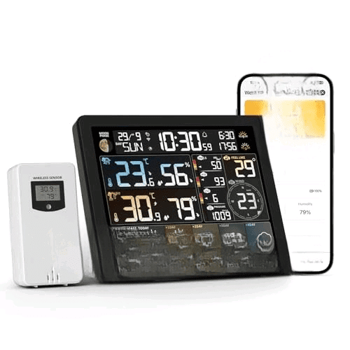 N80 WiFi Weather Station with Phone APP, Wireless Indoor Outdoor Thermometer with AI Life Assistant, 8 Display, PM2.5/AQI, UV Index, Sunrise/Sunset Time, 4 Alarms, Weather Forecast$$Garden & Patio