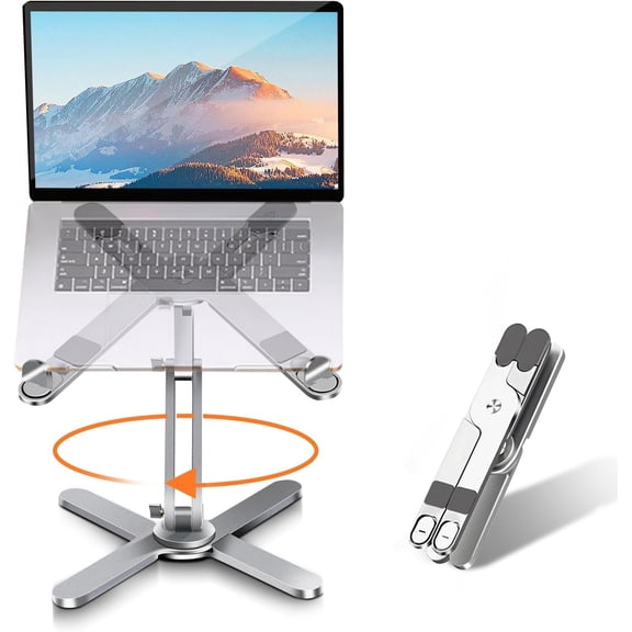 N86 360 Rotating Laptop Stand, Adjustable Height & Angle,  Metal Riser for Desk Collaborative Work, Fully Foldable for Easy Storage, Fits  MacBook & Laptops up to 16 inches,