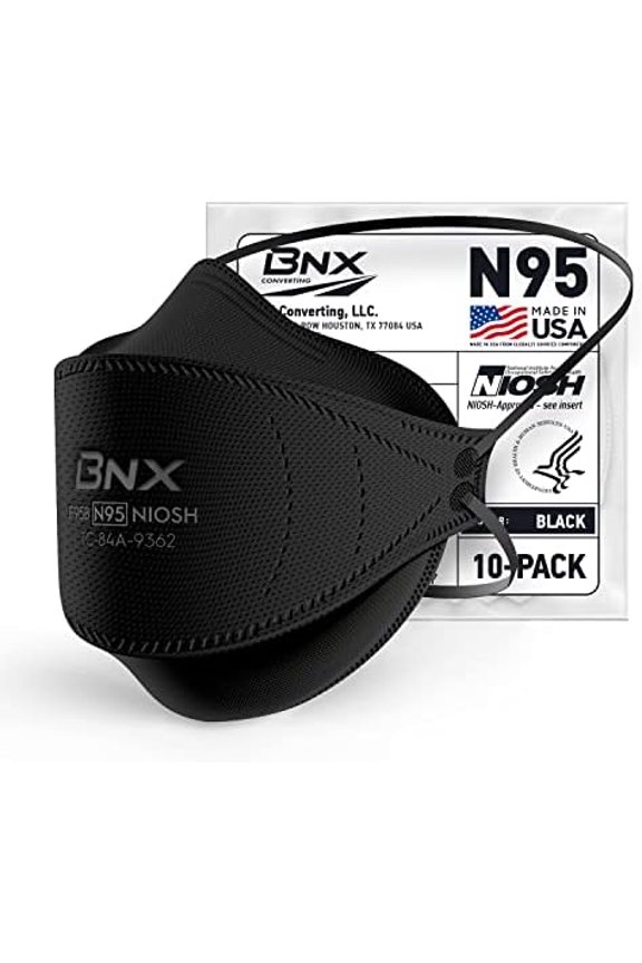 N95 Mask Black NIOSH Certified MADE IN USA Particulate Respirator Protective Face Mask, Tri-Fold Cup/Fish Style, (10-Pack, Approval Number TC-84A-9362 / Model F95B) (Headband) Black