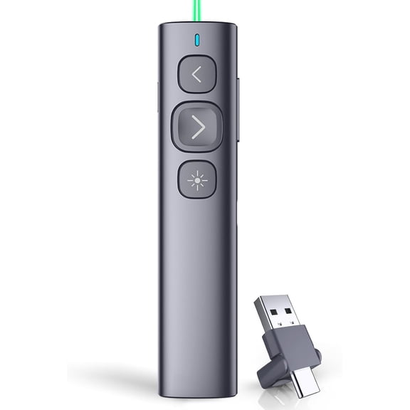 N95 Presentation Clicker with USB-A&C Receiver, PowerPoint Clicker for Presentation Remote, Rechargeable Wireless Presenter Pointer, Slide Advancer for PC/Laptop/e-Book (Green, USB-AC)
