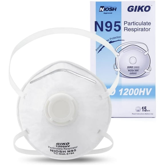 N95 Respirator Masks - 15Pcs NIOSH Certified Safety Cup Particulate Mask with Breathing Valve for Adult, Men, Women, White