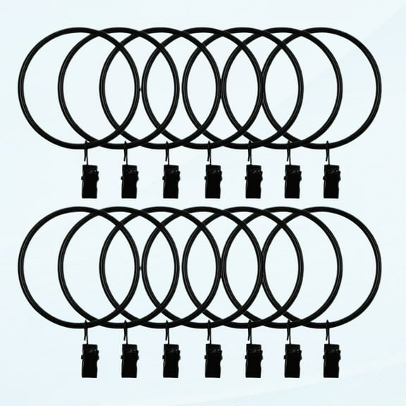 NA 14 Pack Strong Iron Metal Curtain Rings with Clips 2.5 Inch Diameter, Decorative Dressing Clip Ring Rustproof Curtain Rod, Durable Vintage Clothes Hooks with Clips (14PCS Black)