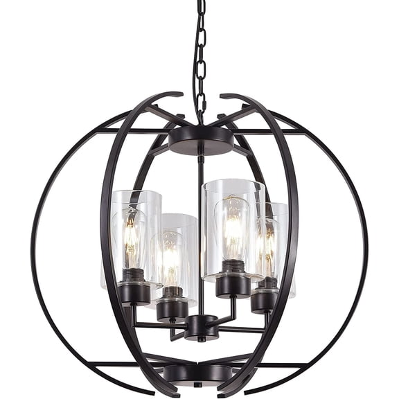NA 24" 4 Light Black Chandeliers for Entryway Sphere Glass Chandelier Dining Room Ceiling Decor Hanging Pendant Light for Living Room, Foyer and Kitchen, Hallway