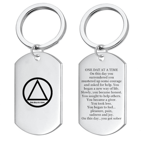 NA AA Sober Sobriety Anniversary Gifts Stainless Steel Inspirational Soberness Keychain Tag Narcotics Alchohol Addiction Recovering Gift for Women Men,1-10 Years One Day At A Time You Got Sober