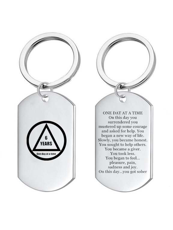 NA AA Sober Sobriety Anniversary Gifts Stainless Steel Inspirational Soberness Keychain Tag Narcotics Alchohol Addiction Recovering Gift for Women Men,6 Years One Day At A Time You Got Sober