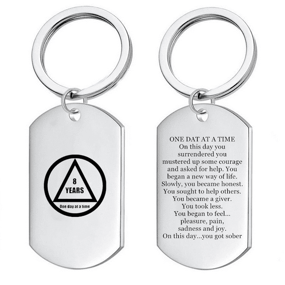 NA AA Sober Sobriety Anniversary Gifts Stainless Steel Inspirational Soberness Keychain Tag Narcotics Alchohol Addiction Recovering Gift for Women Men,8 Years One Day At A Time You Got Sober