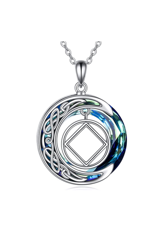 NA Gift Necklace Sterling Silver Narcotics Anonymous Recovery Symbol Necklace Crescent Crystal NA Sobriety Pendant Jewelry for Women Gift