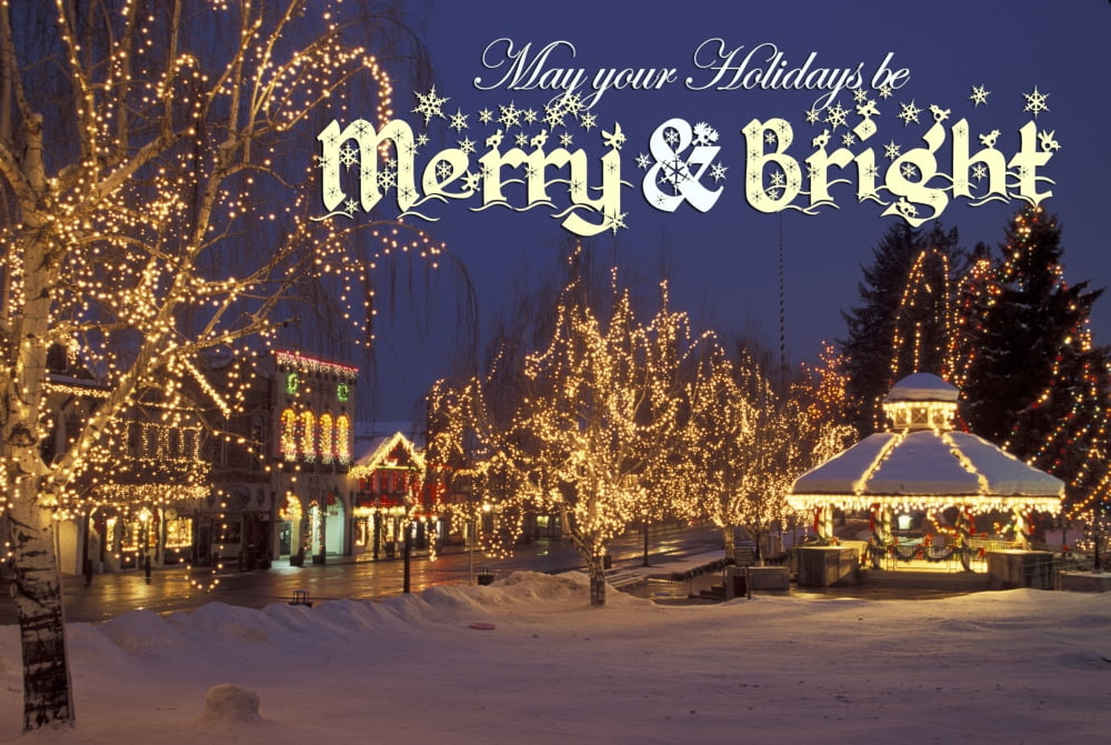 NA USA Washington Leavenworth Gazebo and Main Street with Christmas lights Canvas Art - Jamie & Judy Wild Danita Delimont (17 x 11)