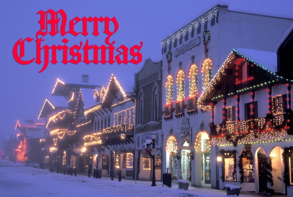 NA USA Washington Leavenworth Main Street with Christmas lights at night Canvas Art - Jamie & Judy Wild  Danita Delimont (34 x 22)