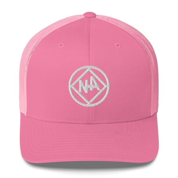NA White Circle Diamond Logo Clean Sober 12-step Recovery Rehab Support Gifts Retro Mesh Hat (Pink)