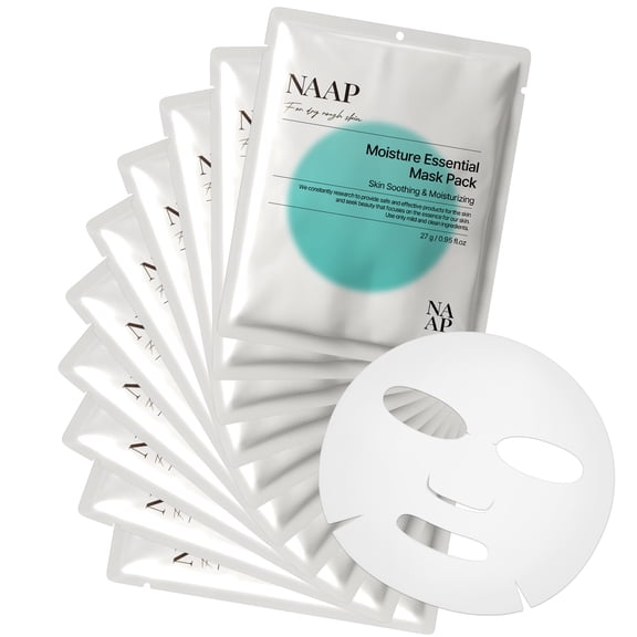 NAAP Moisture Essential Mask Pack  10 Sheets | Deep Hydration & Firming Care, Dewy & Radiant Skin, White Mushroom Extract, Daily Low-Irritation Korean Sheet Mask