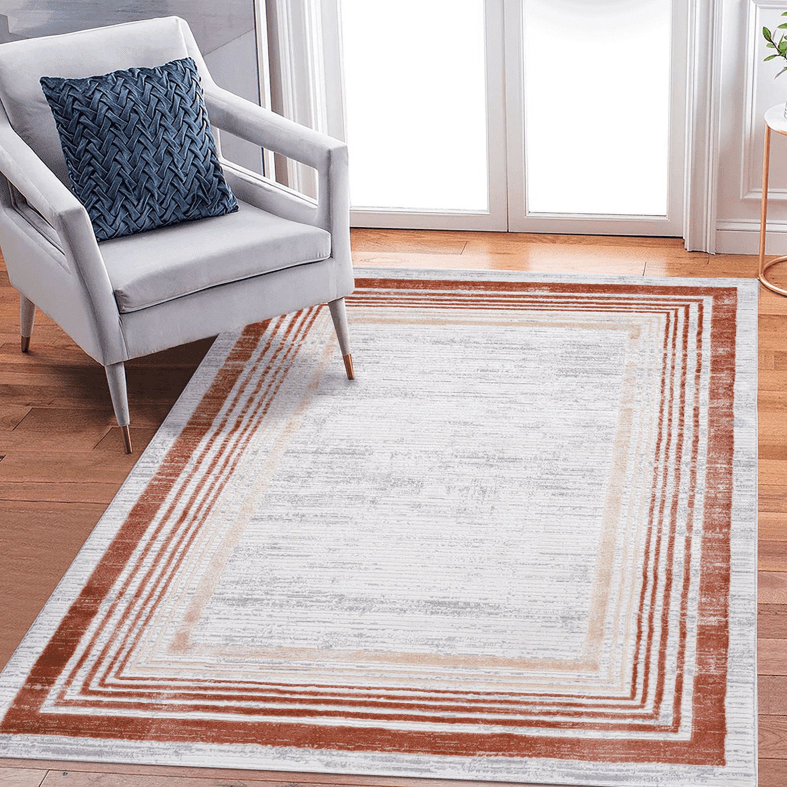 Super Area Rugs, Metro StainResistant Grey & Ivory Damask Rug, 8' x 10'