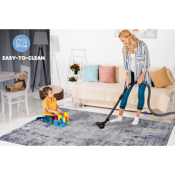 NAAR MARFI Collection 8X10 Silver/Blue/Abstract Non-Shedding Living Room Bedroom Dining Home Office Stylish and Stain Resistant Area Rug